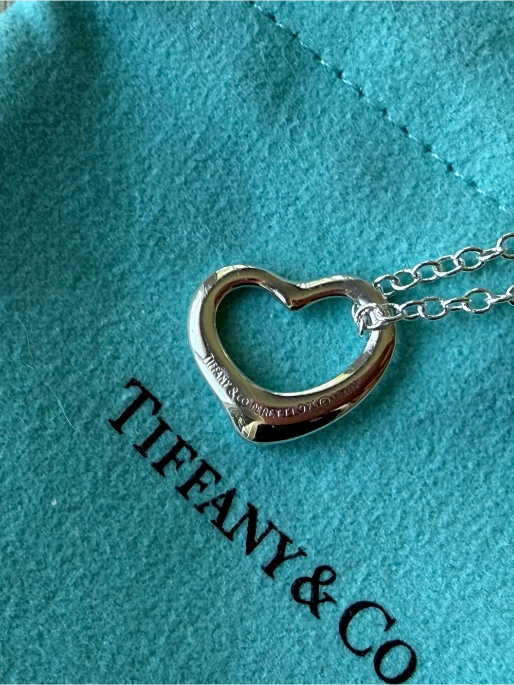 Tiffany & Co. Silver Open Heart Necklace 18” chain